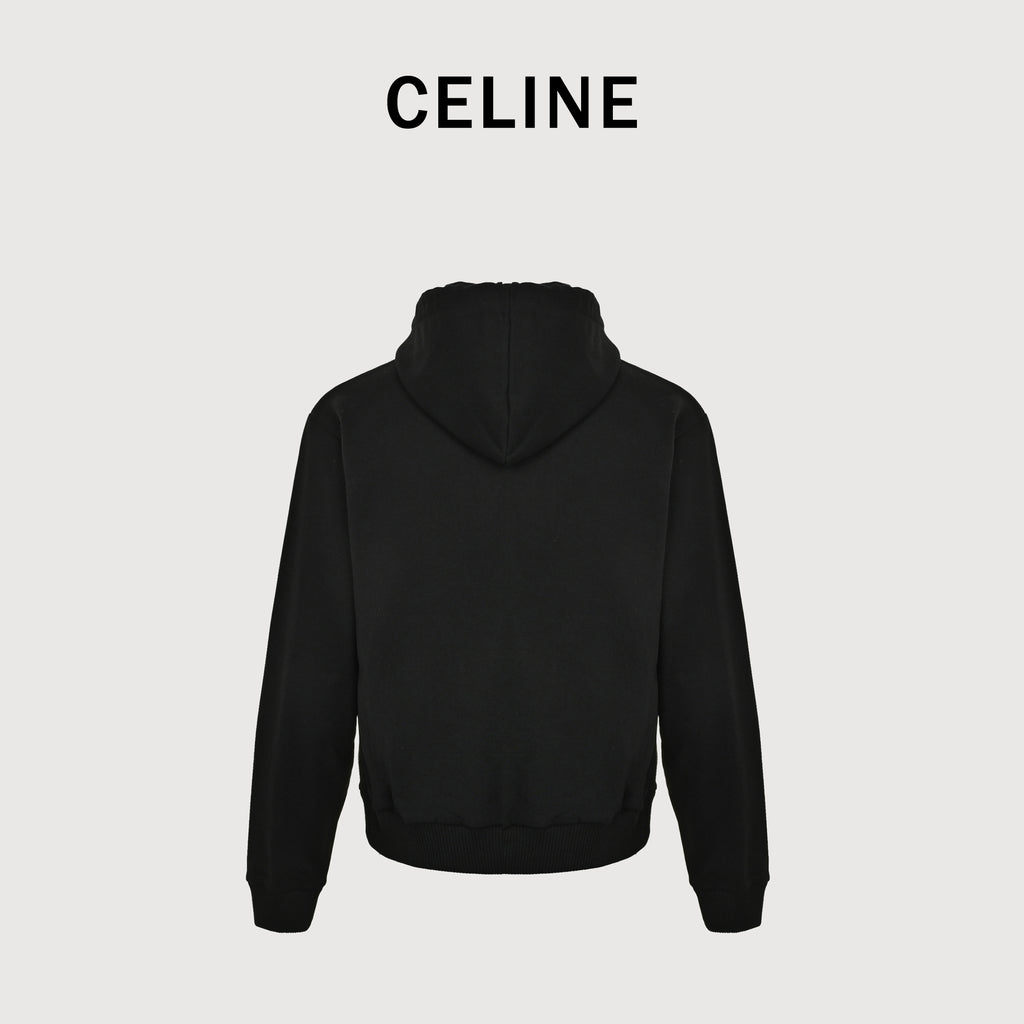 Celine SS26 Cartoon-Typeface Print Zip Hoodie – Black – Men’s RY0S5345F-38AW