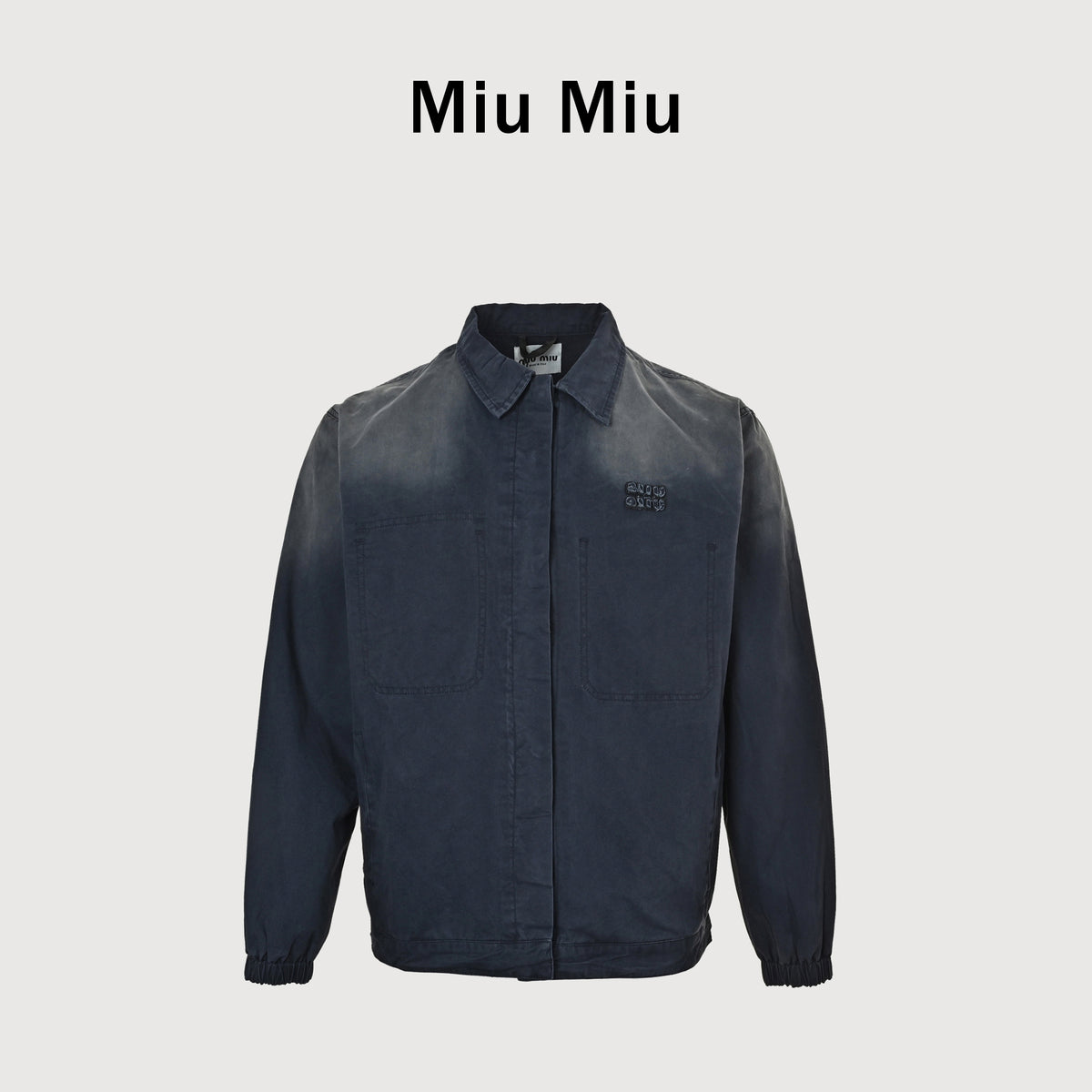 Miu Miu SS26 Gradient Stone-Wash Boxy Worker Jacket – Grey-to-Navy – Women’s ML1473-19R3-F0141-S-OOO