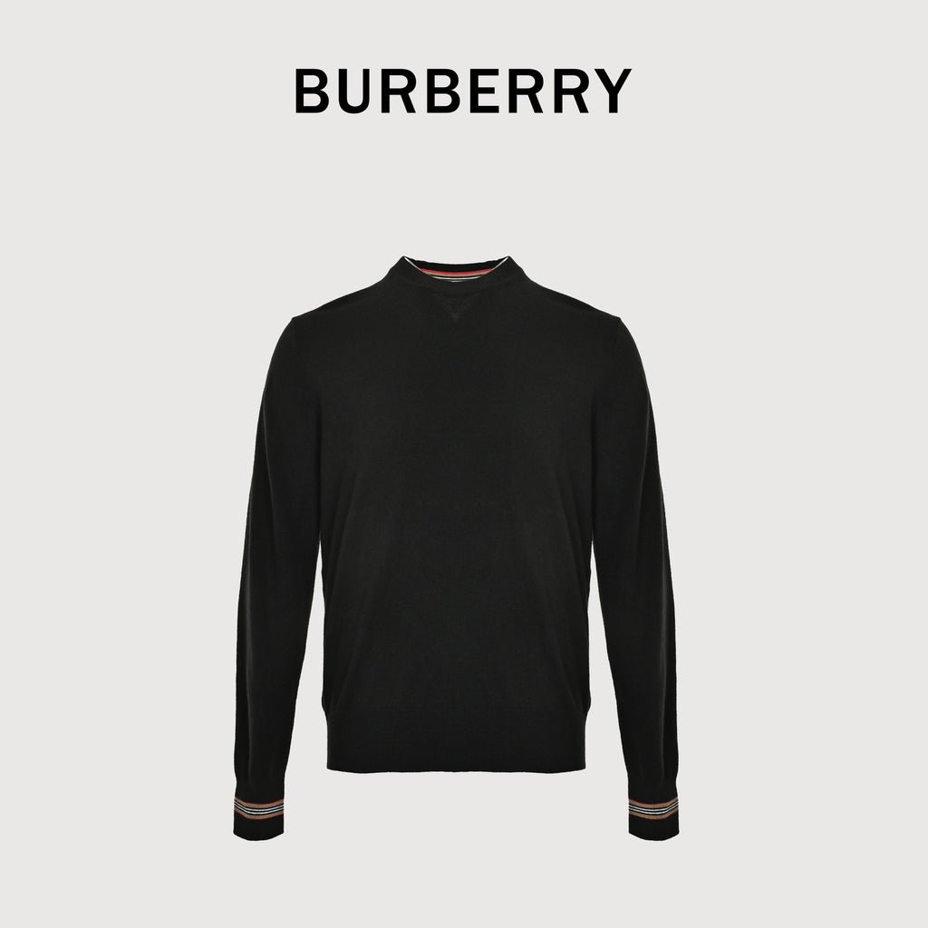 Burberry BBR Striped-Cuff Crewneck Sweater – Black – Unisex80332011