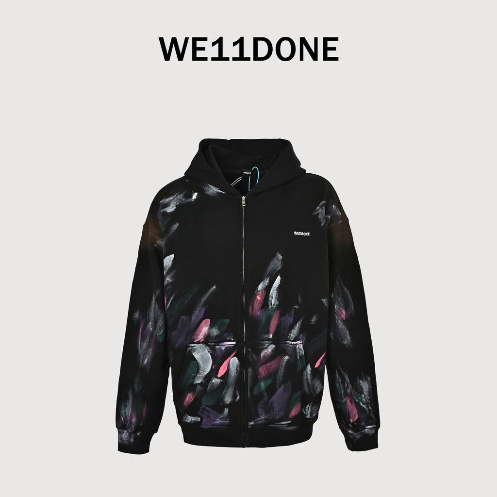 We11done SS26 Hand-Painted Graffiti Print Zip Hoodie – Black – UnisexWD-TJ0-24-777-U-BK