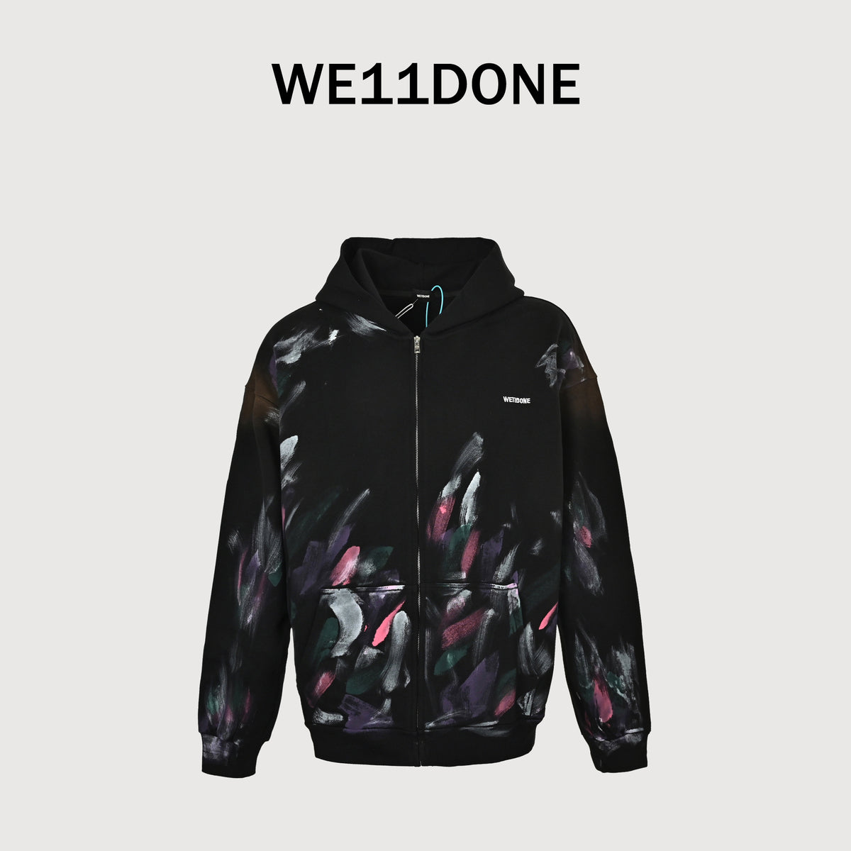 We11done SS26 Hand-Painted Graffiti Print Zip Hoodie – Black – UnisexWD-TJ0-24-777-U-BK
