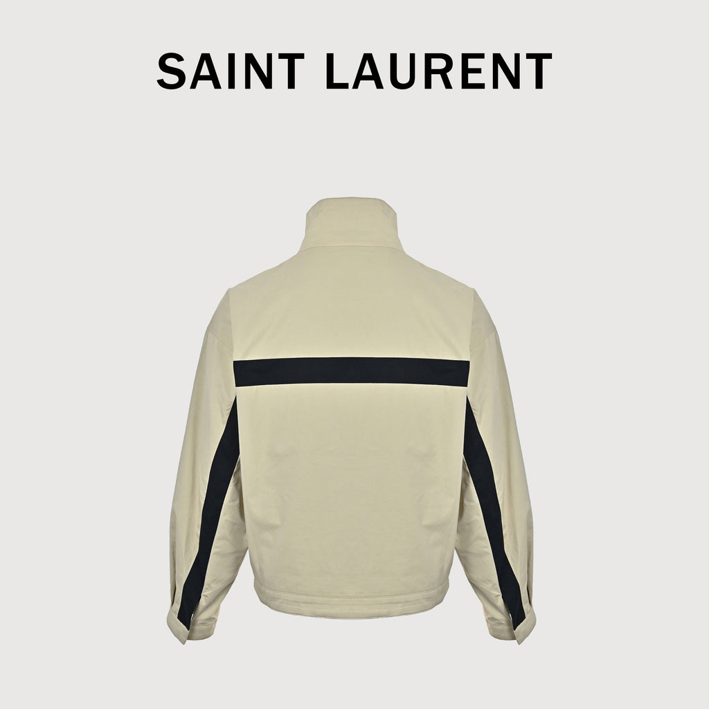 Saint Laurent FW26 Logo-Embroidered Color-Block Drop-Shoulder Jacket – Navy / Cream A006TWY6J981701