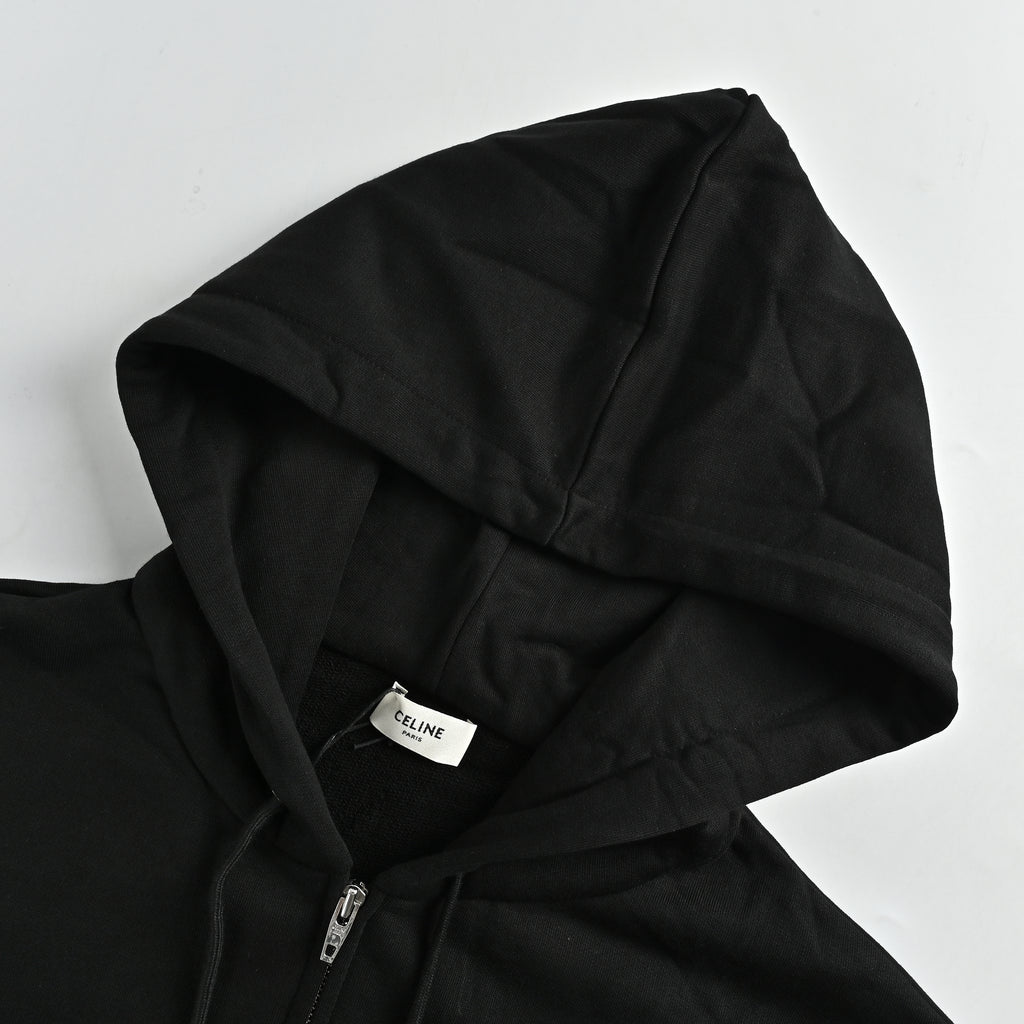 Celine SS26 Cartoon-Typeface Print Zip Hoodie – Black – Men’s RY0S5345F-38AW