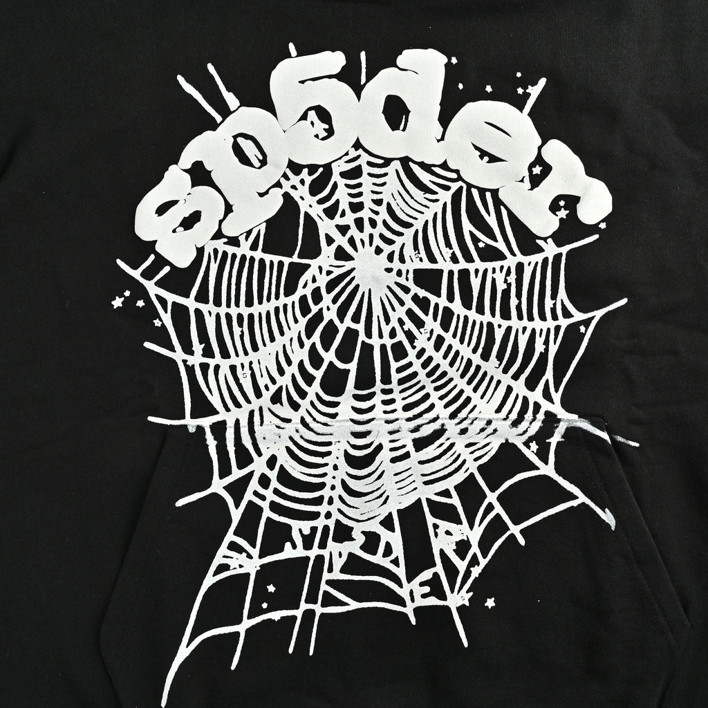 SP5DER Spider-Web Puff Print Hoodie – Black – Unisex SP5-OGWBLK-HD