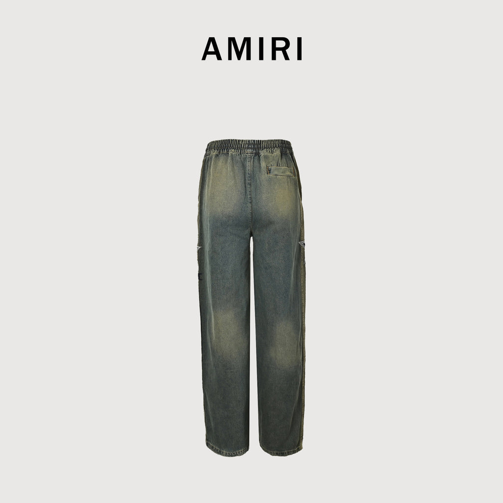 AMIRI Five-Star Embroidered Washed Wide-Leg Denim Jeans – Unisex NP5600617
