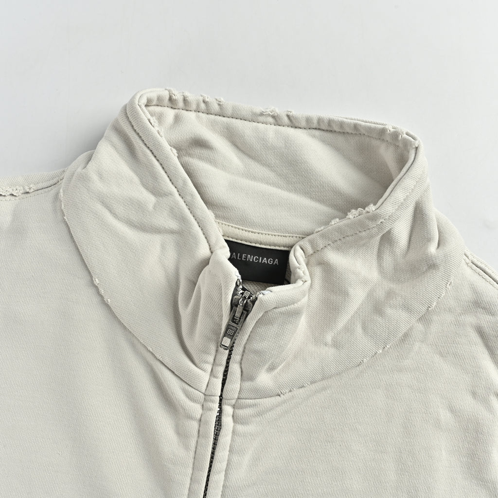 Balenciaga SS26 BLCG Front-Back Embroidered Stand-Collar Zip Jacket – Stone – Men’s 844162TSVP19012