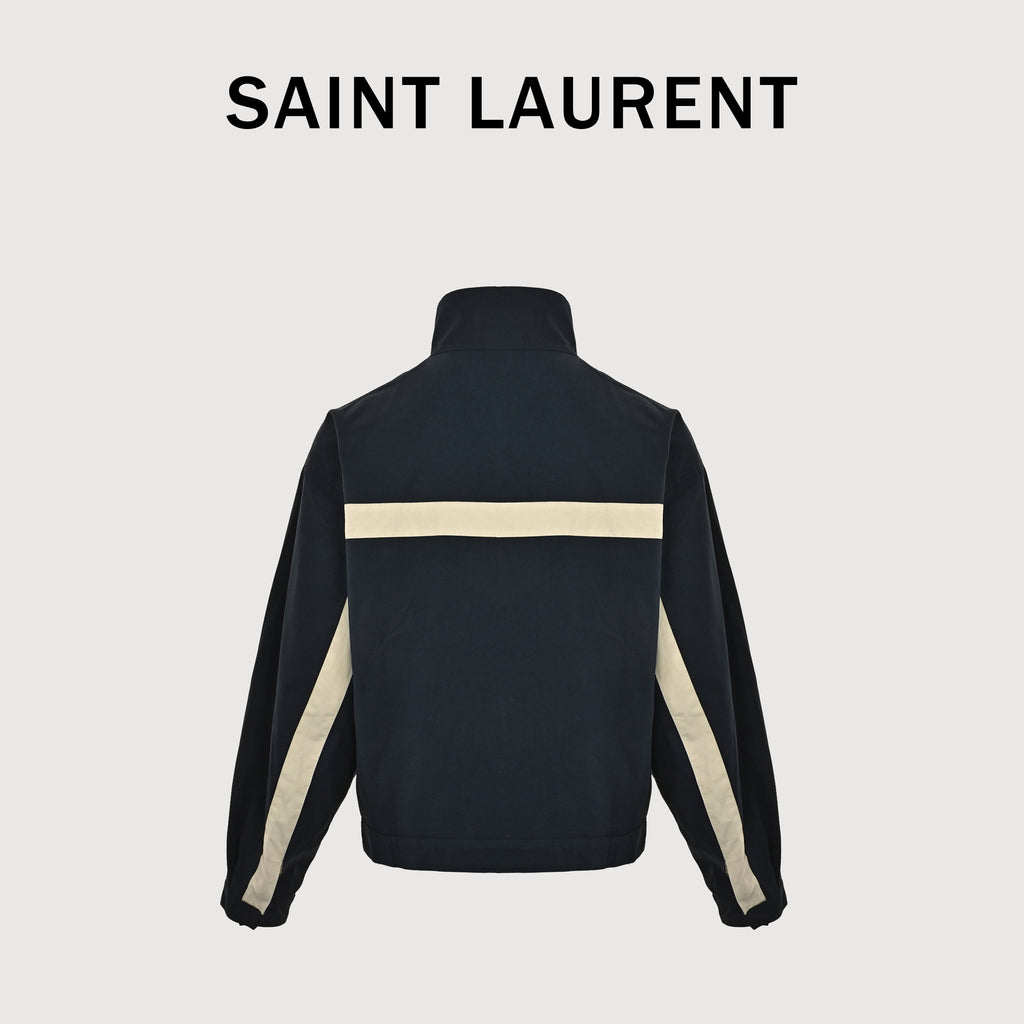 Saint Laurent FW26 Logo-Embroidered Color-Block Drop-Shoulder Jacket – Black / CreamA006TWY6J984003