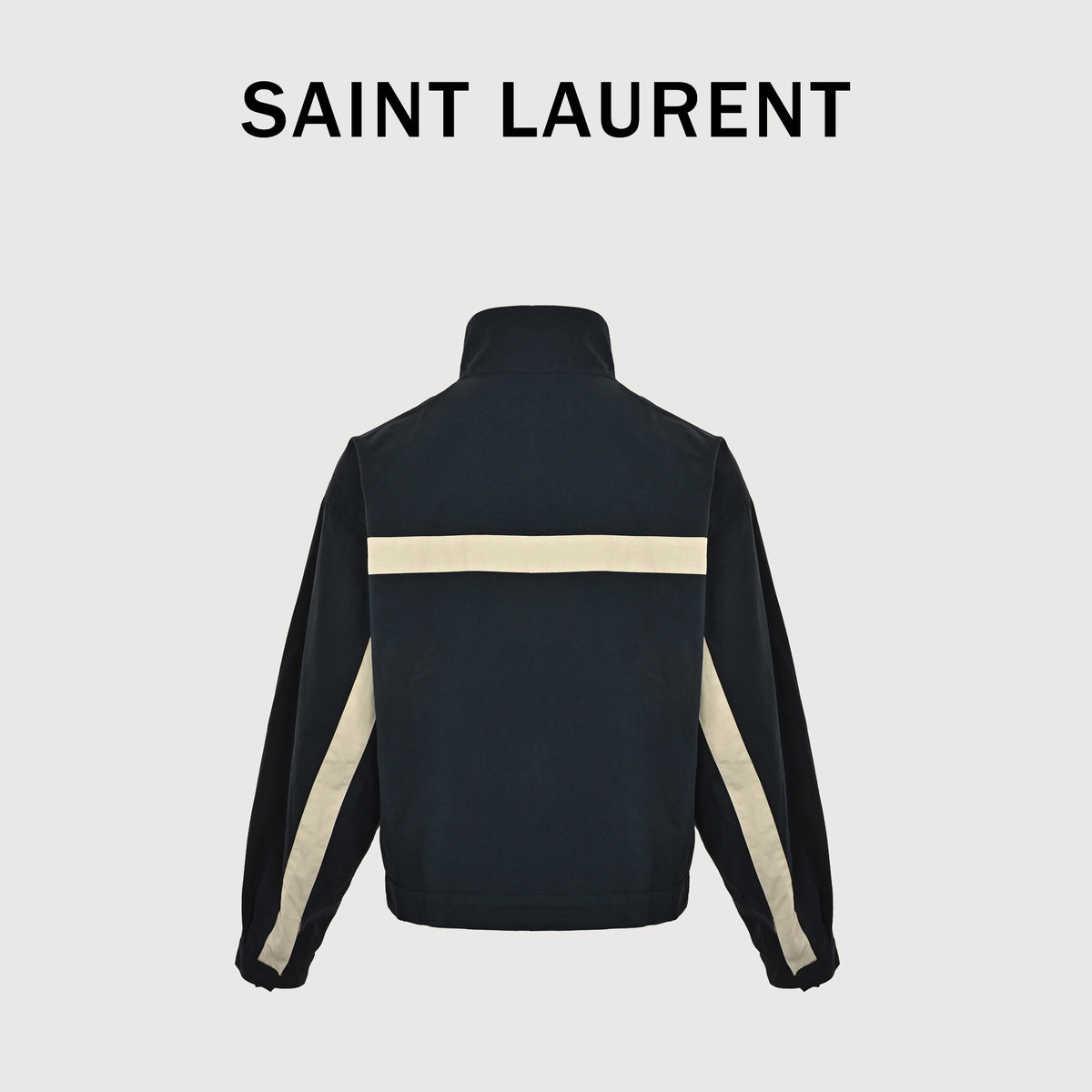 Saint Laurent FW26 Logo-Embroidered Color-Block Drop-Shoulder Jacket – Black / CreamA006TWY6J984003