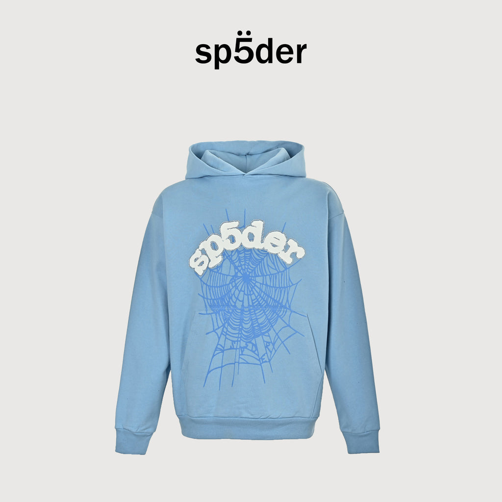 SP5DER Spider-Web Puff Print Hoodie – Sky Blue – Unisex SP5-XHDS-0058