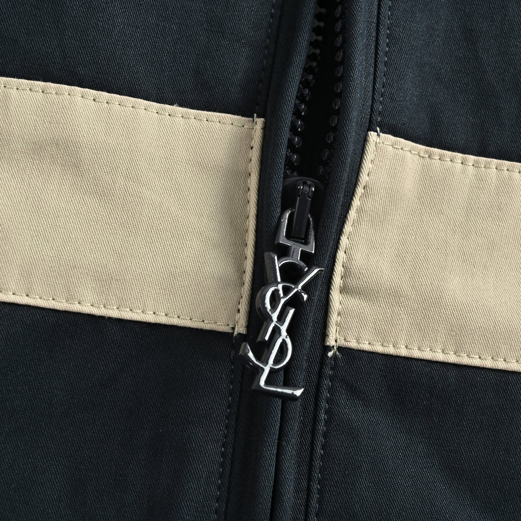 Saint Laurent FW26 Logo-Embroidered Color-Block Drop-Shoulder Jacket – Black / CreamA006TWY6J984003
