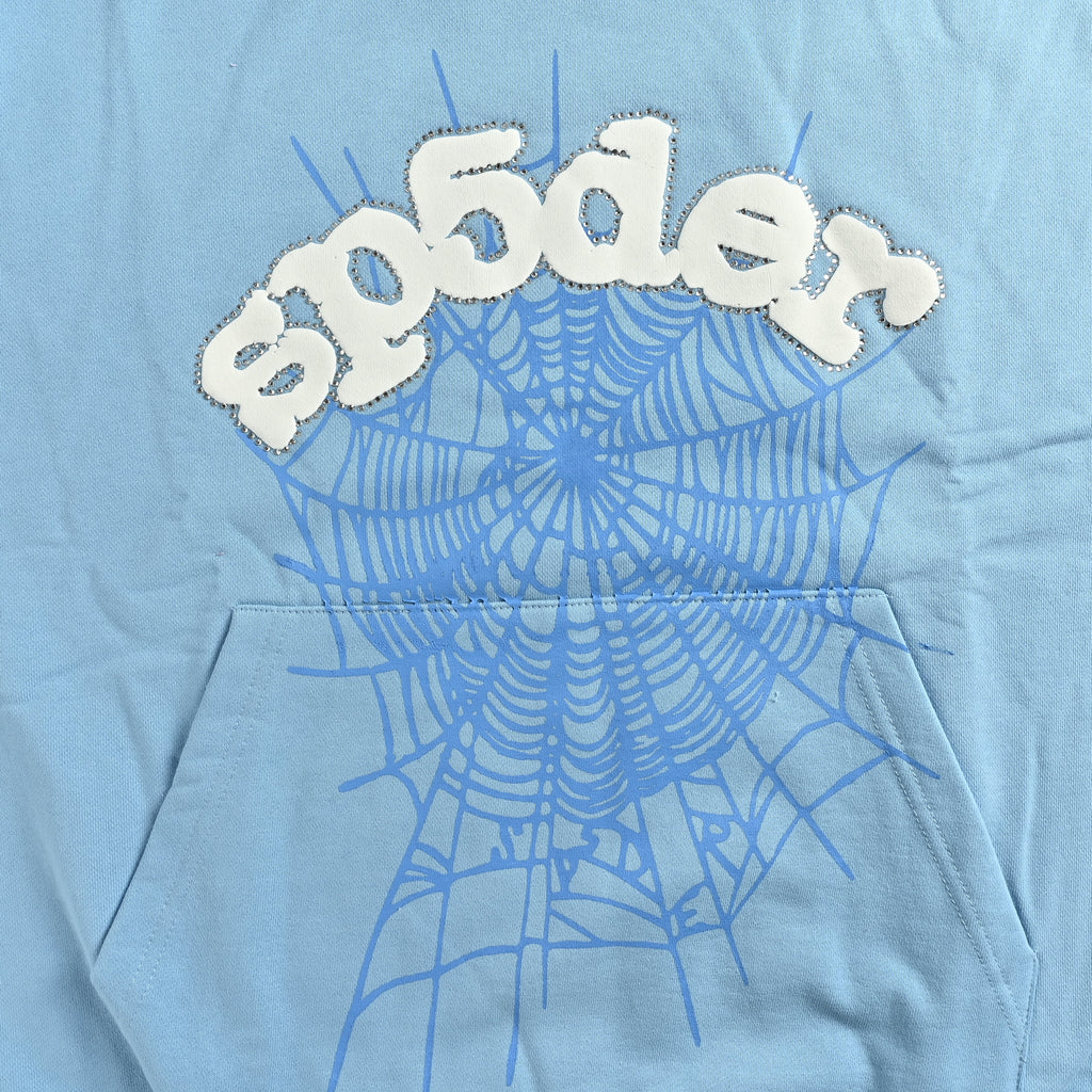SP5DER Spider-Web Puff Print Hoodie – Sky Blue – Unisex SP5-XHDS-0058
