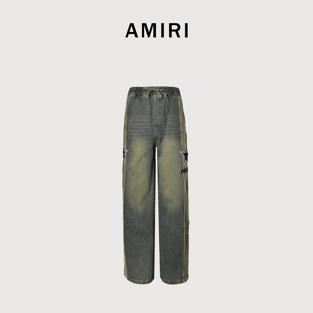 AMIRI Five-Star Embroidered Washed Wide-Leg Denim Jeans – Unisex NP5600617