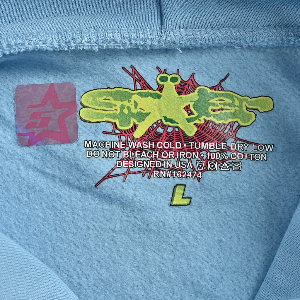 SP5DER Spider-Web Puff Print Hoodie – Sky Blue – Unisex SP5-XHDS-0058