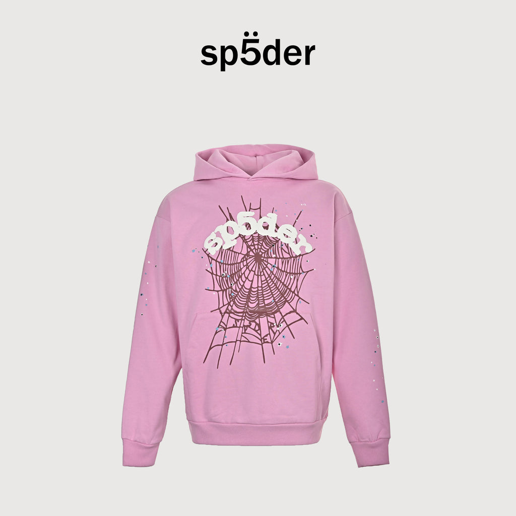 SP5DER Spider-Web Rhinestone Wordmark Hoodie – Pink – Unisex  SP5DER-OG-WEB-HOODIE-PINK