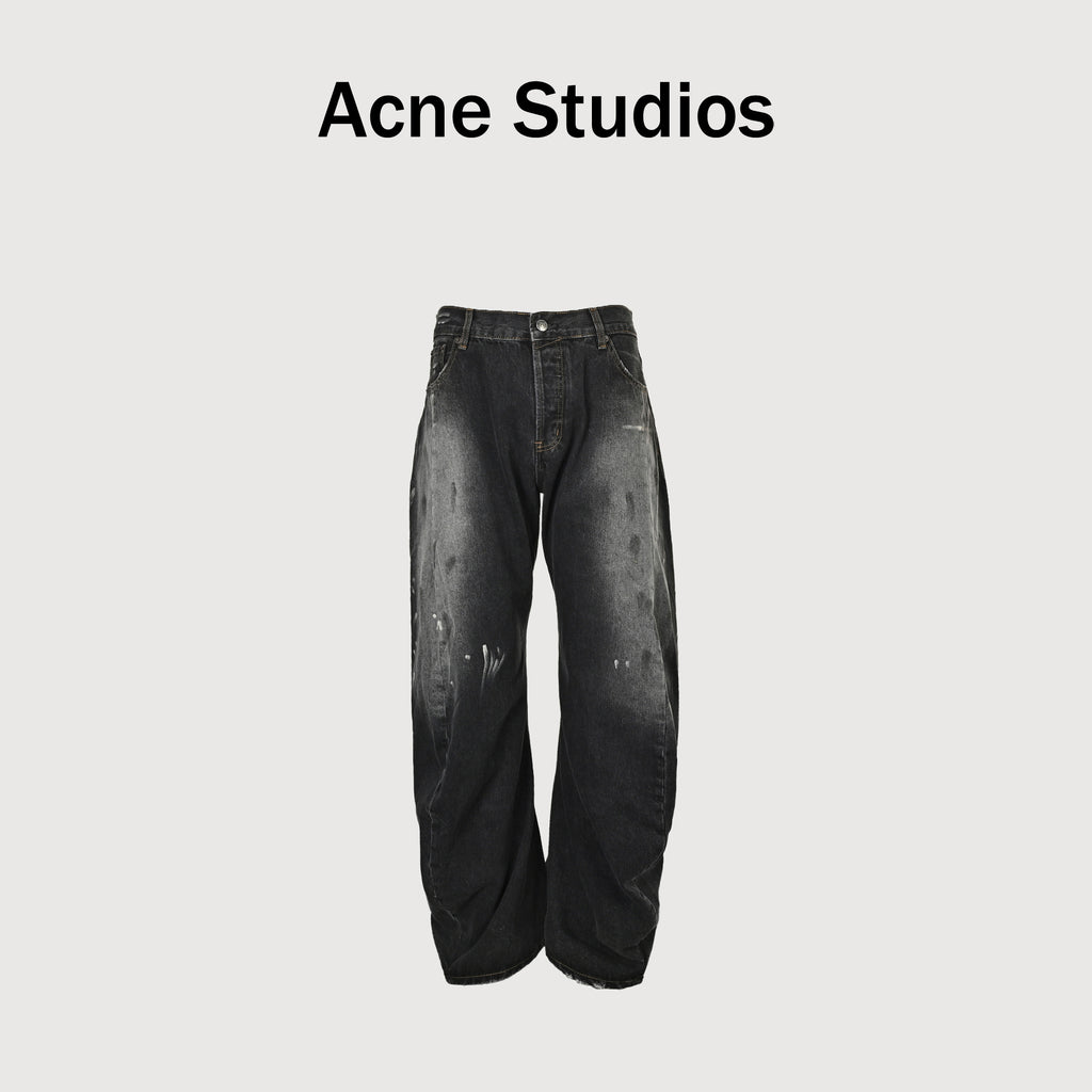 Acne Studios Paint-Spray Ink-Splash Distressed Wide-Leg Denim Jeans – Unisex NP5800415