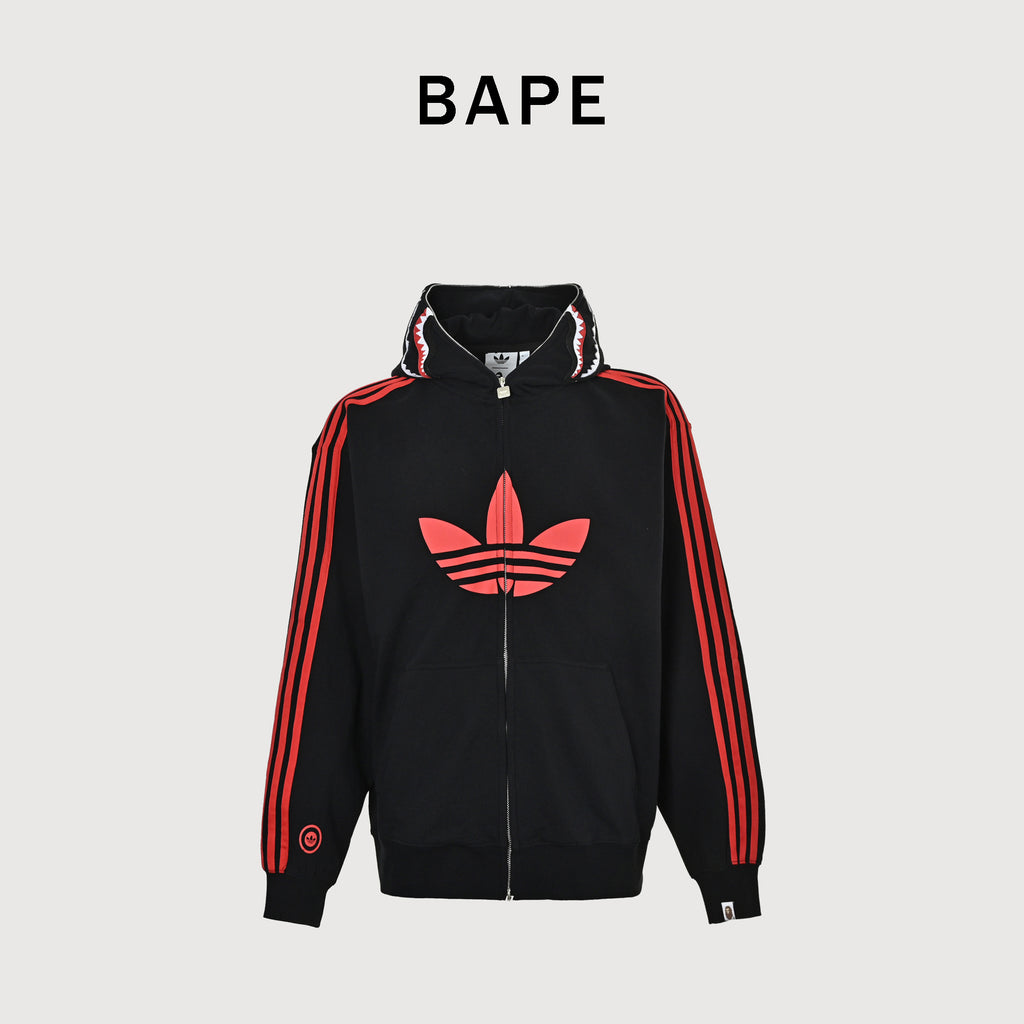 Adidas Originals × BAPE SS25 Shark Track Hoodie Jacket – Black / Red JN7119