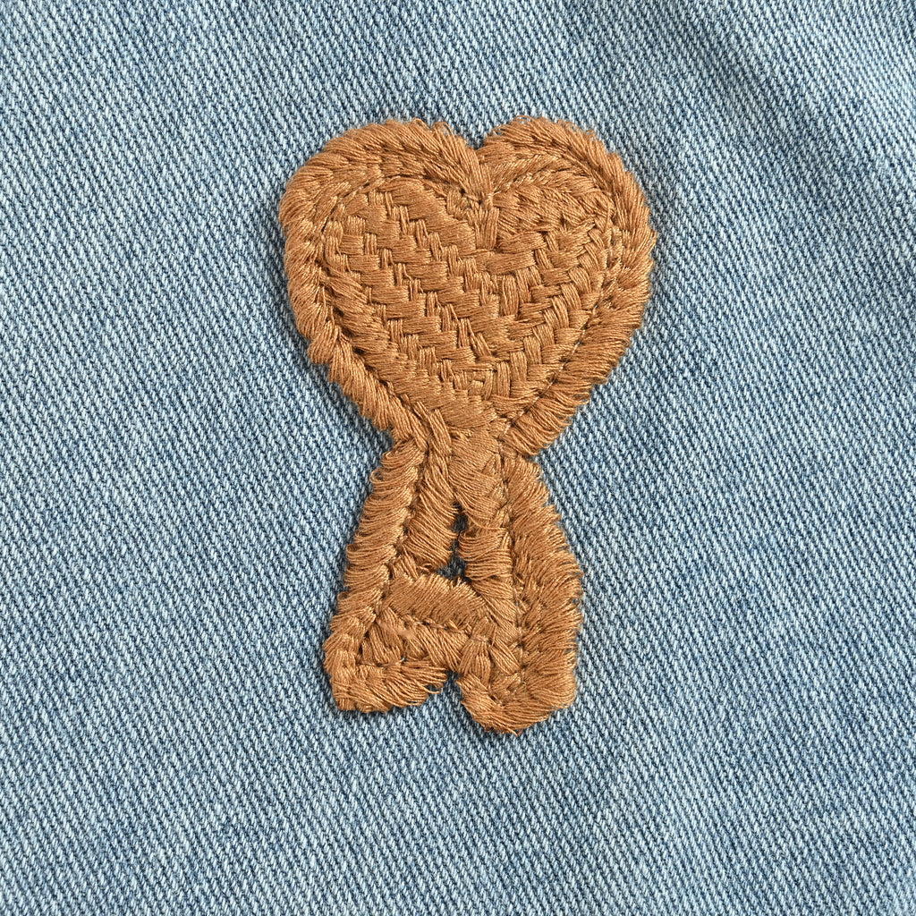 AMI Paris Heart Embroidered Vintage-Washed Denim Shirt – Unisex HH4800716