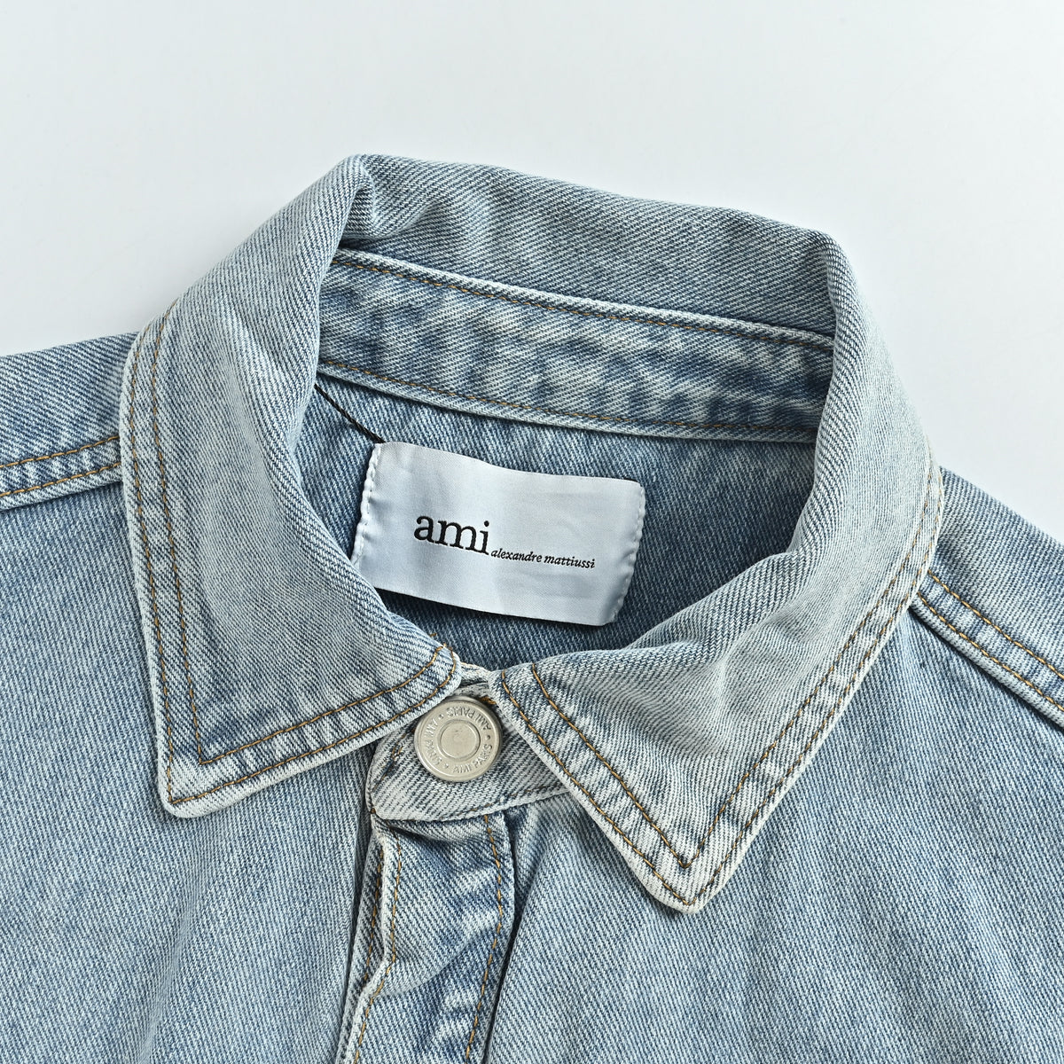 AMI Paris Heart Embroidered Vintage-Washed Denim Shirt – Unisex HH4800716