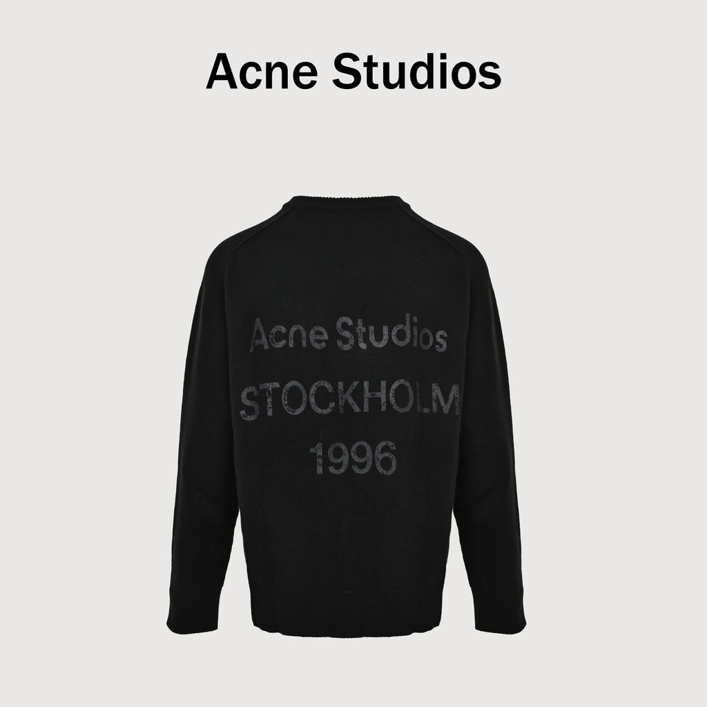Acne Studios FW25 1996 Yak-Wool Blend Distressed-Back Crewneck Sweater – Black B60400-AX0