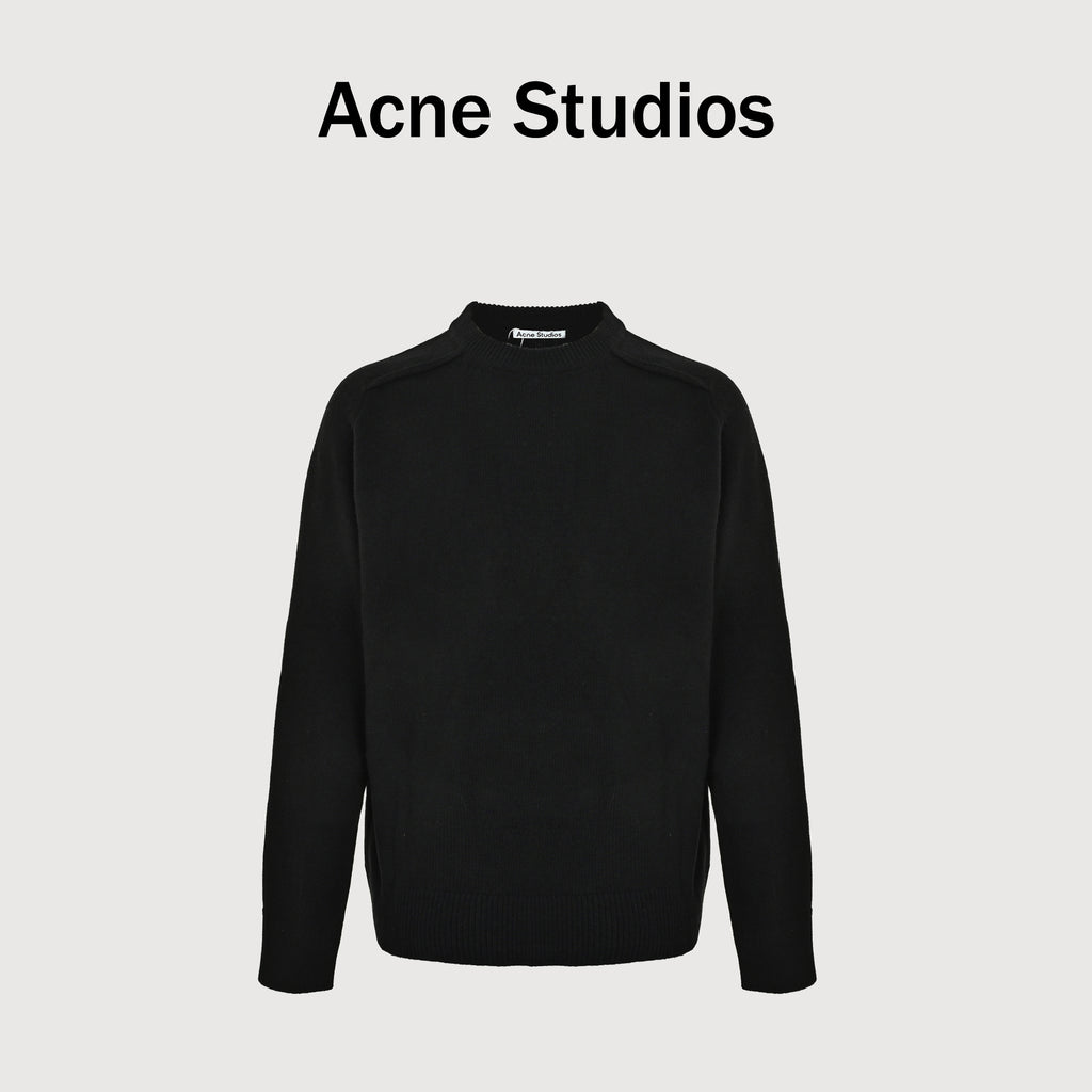 Acne Studios FW25 1996 Yak-Wool Blend Distressed-Back Crewneck Sweater – Black B60400-AX0