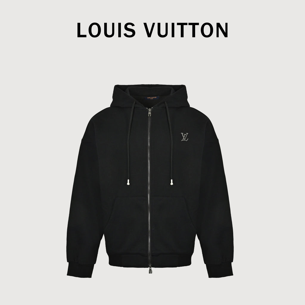 Louis Vuitton LV Metal Logo Zip-Through Hoodie Jacket – Black – Unisex