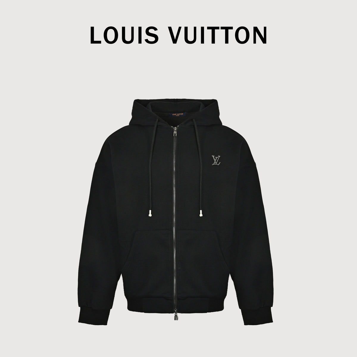 Louis Vuitton LV Metal Logo Zip-Through Hoodie Jacket – Black – Unisex