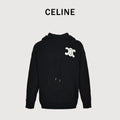 Celine FW25 Triomphe Towel-Embroidered Hooded Knit Sweater – Black RY0JF0ZTQ-38NO