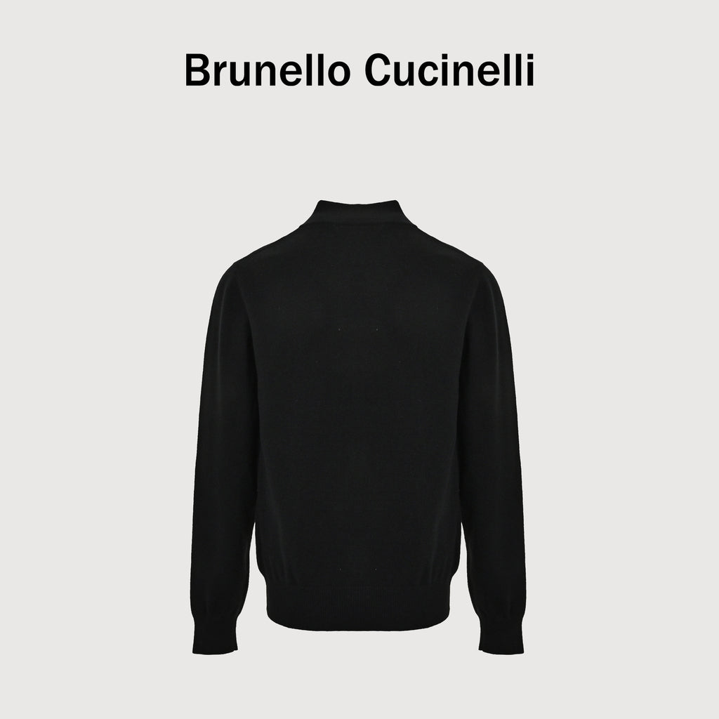 Brunello Cucinelli 100% Cashmere Zip Stand-Collar Cardigan – Black M2200106CH101
