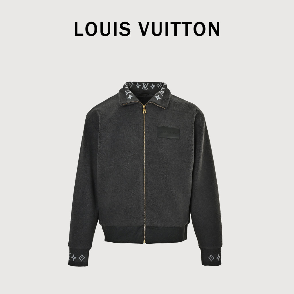 Louis Vuitton LV Monogram Jacquard Trim Stand-Collar Fleece Jacket – Black – Unisex 1AIIRE