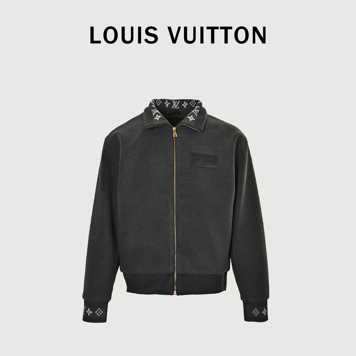 Louis Vuitton LV Monogram Jacquard Trim Stand-Collar Fleece Jacket – Black – Unisex 1AIIRE