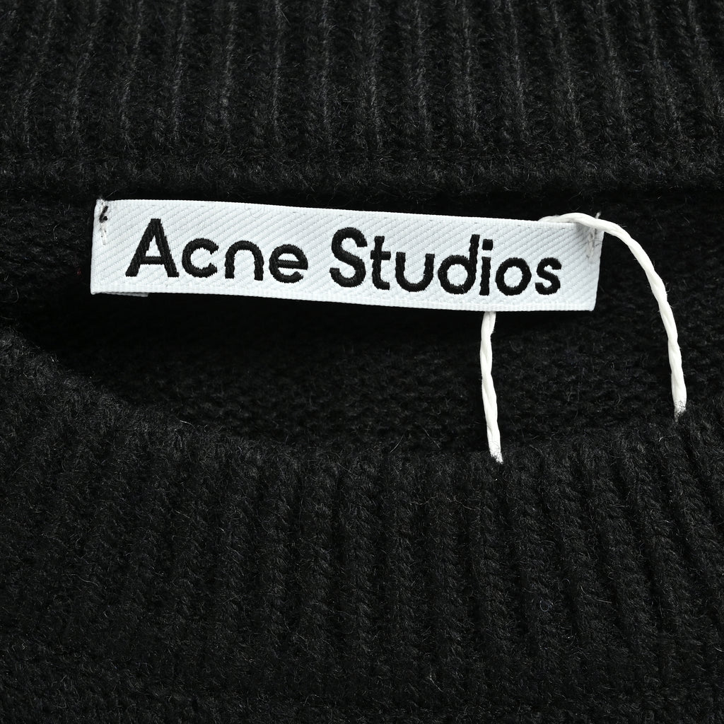 Acne Studios FW25 1996 Yak-Wool Blend Distressed-Back Crewneck Sweater – Black B60400-AX0