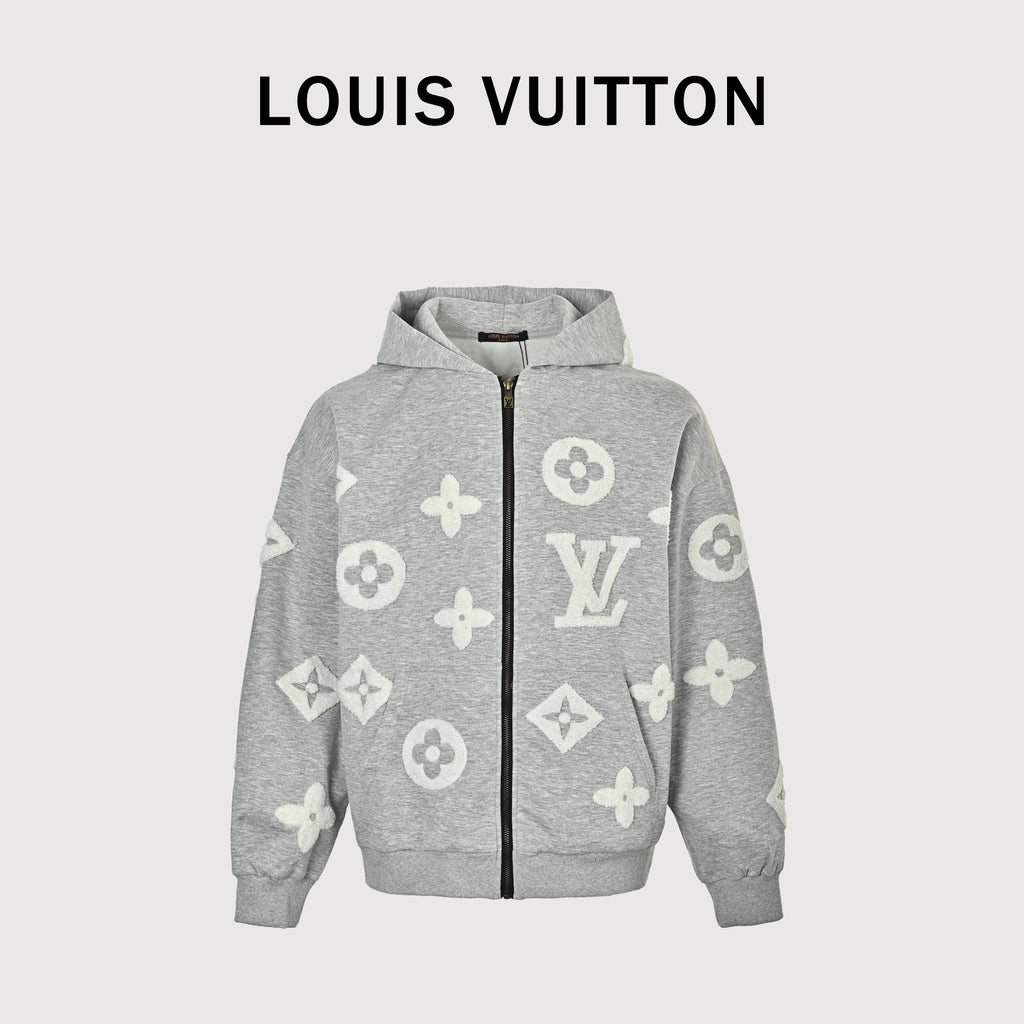 Louis Vuitton LV All-Over Monogram Towel Embroidery Zip-Through Hoodie Jacket – Grey – Unisex  SG6000904