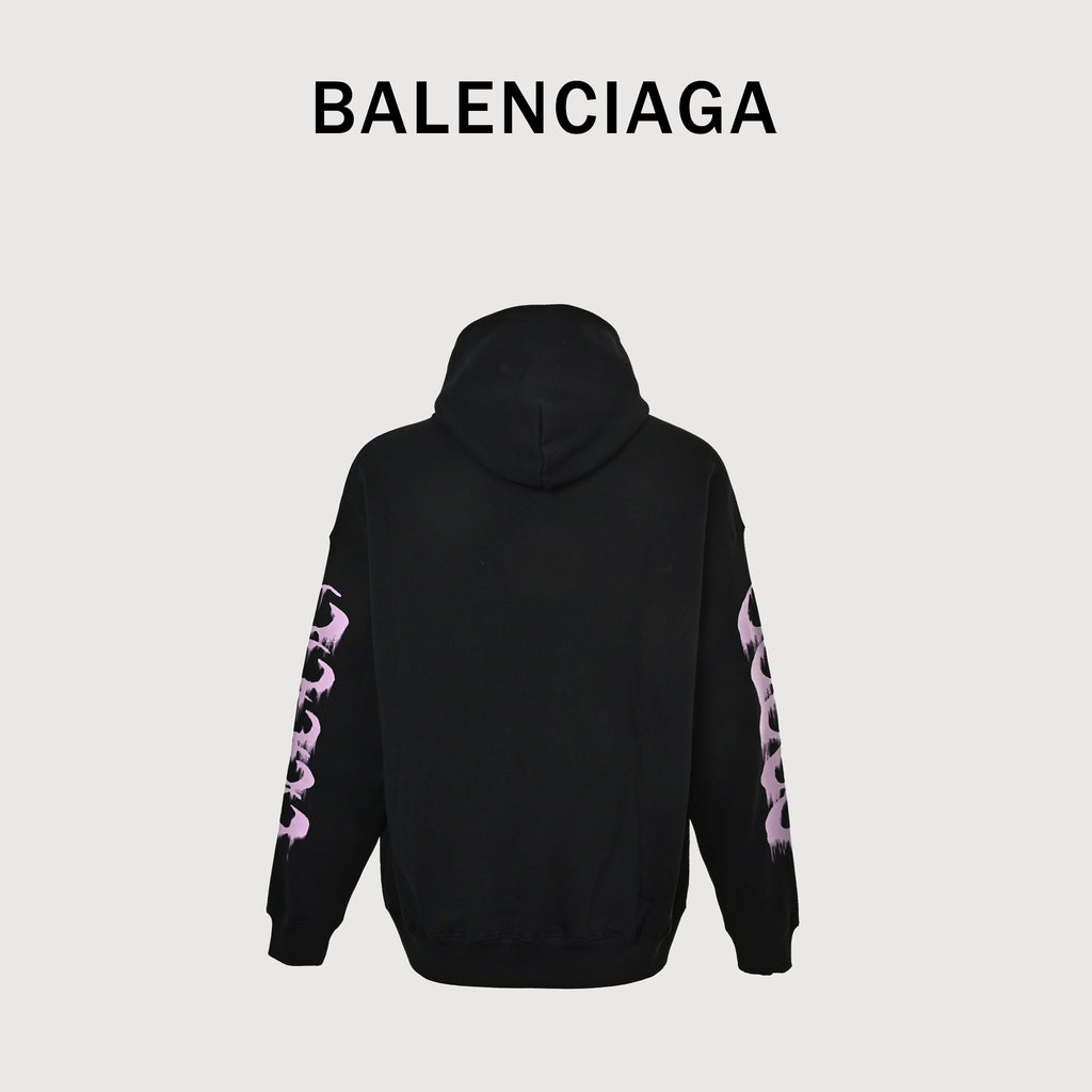 Balenciaga SS26 BLCG 3B Dissolve-Print Pullover Hoodie – Black/Pink – Men’s871956TUVJ91000
