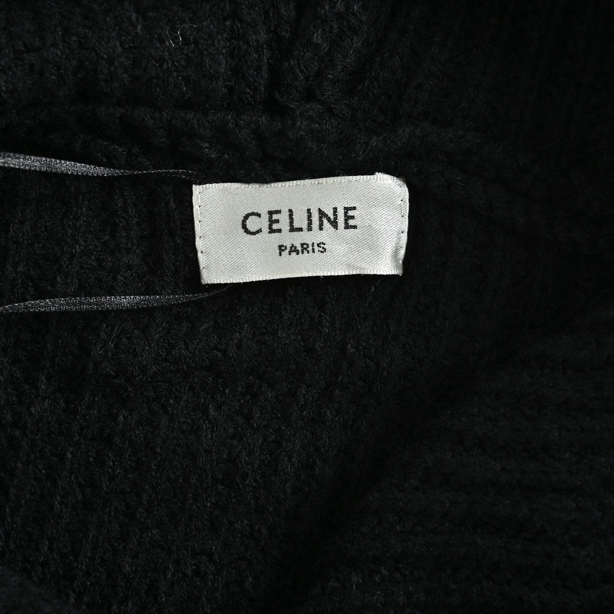 Celine FW25 Triomphe Towel-Embroidered Hooded Knit Sweater – Black RY0JF0ZTQ-38NO