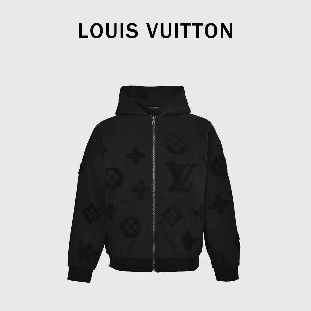 Louis Vuitton LV All-Over Monogram Towel Embroidery Zip-Through Hoodie Jacket – Black – Unisex SG6000904-BLK