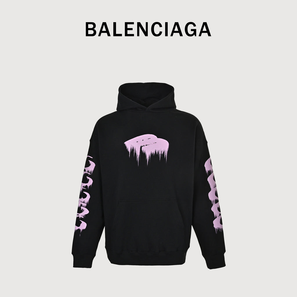 Balenciaga SS26 BLCG 3B Dissolve-Print Pullover Hoodie – Black/Pink – Men’s871956TUVJ91000