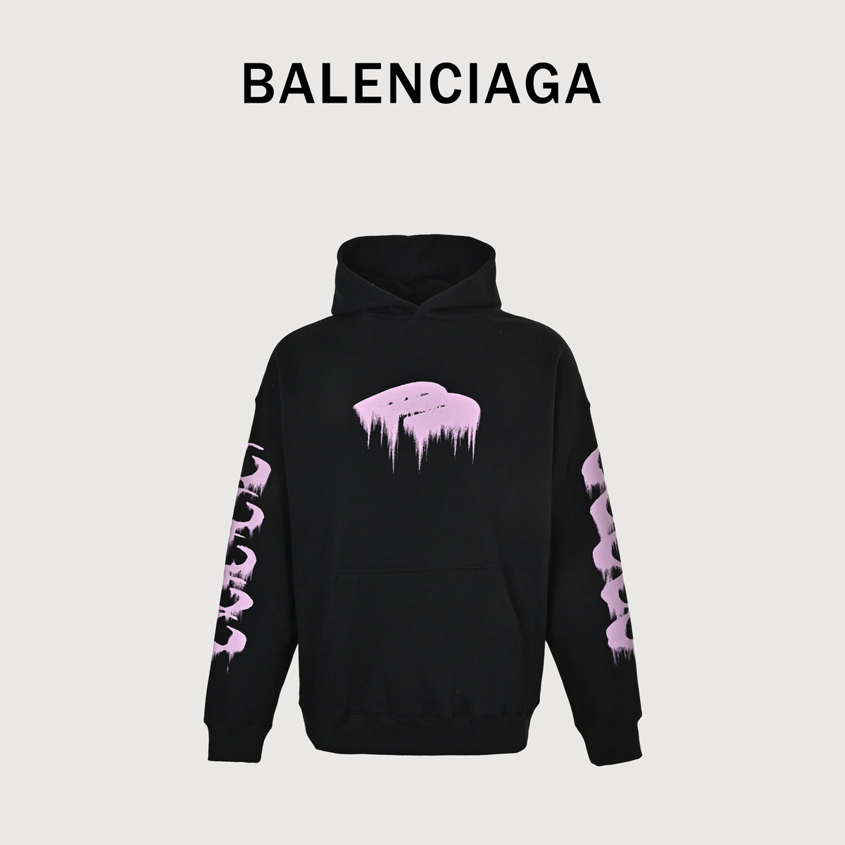 Balenciaga SS26 BLCG 3B Dissolve-Print Pullover Hoodie – Black/Pink – Men’s871956TUVJ91000