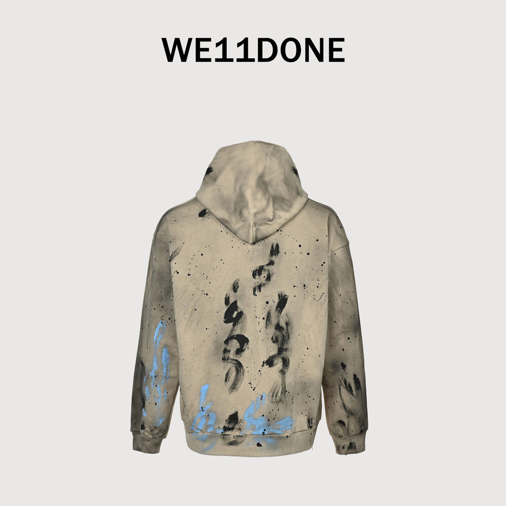 We11done SS24 Irregular Graffiti Paint Zip Hoodie – Beige – UnisexWD-TJ1-24-882-U-BG