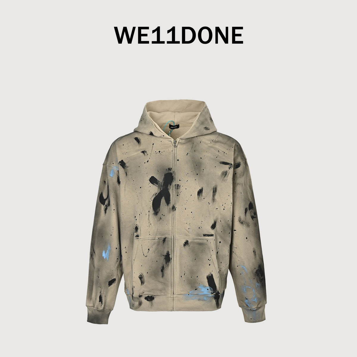 We11done SS24 Irregular Graffiti Paint Zip Hoodie – Beige – UnisexWD-TJ1-24-882-U-BG
