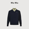 Miu Miu Pearl-Button Relaxed Long-Sleeve Wool-Cashmere-Silk Knit – Navy – Women’sMML07M-6061-F0UXL-S-OOO