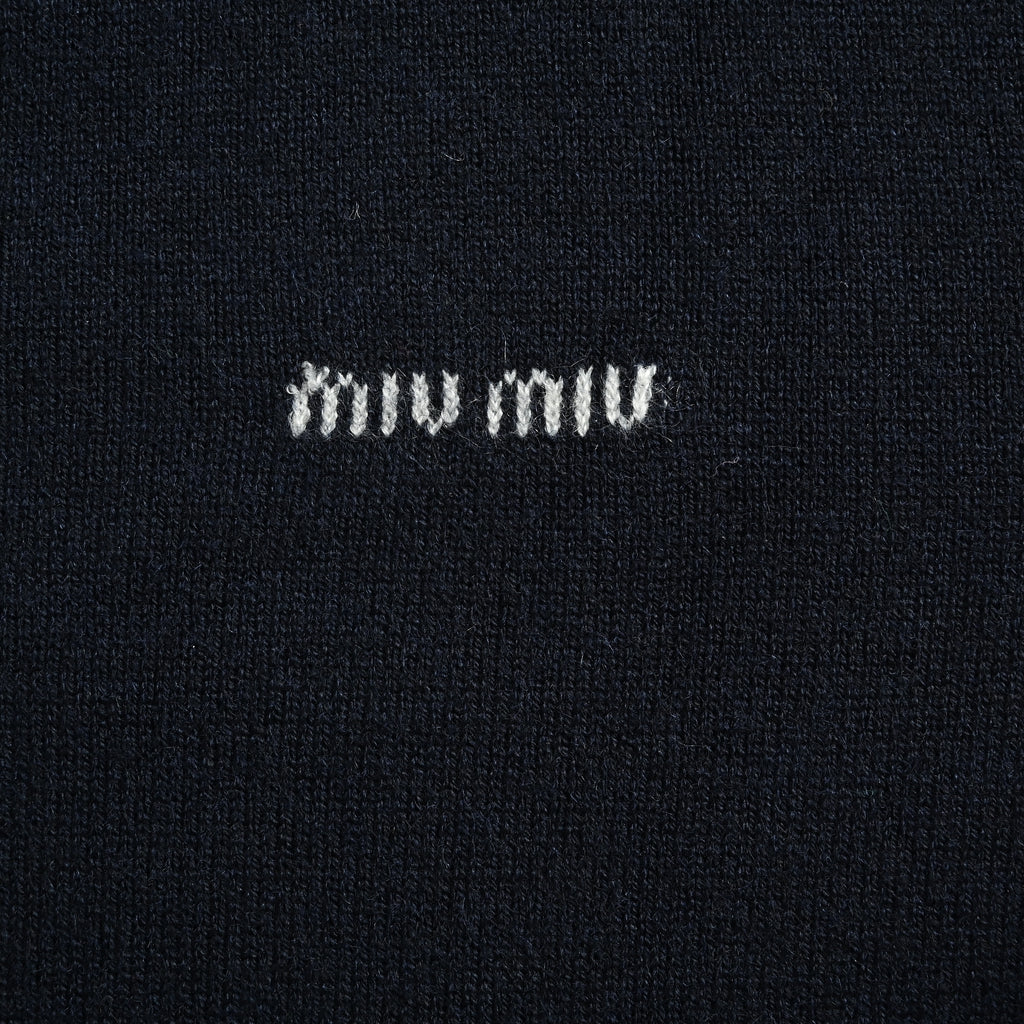 Miu Miu Pearl-Button Relaxed Long-Sleeve Wool-Cashmere-Silk Knit – Navy – Women’sMML07M-6061-F0UXL-S-OOO