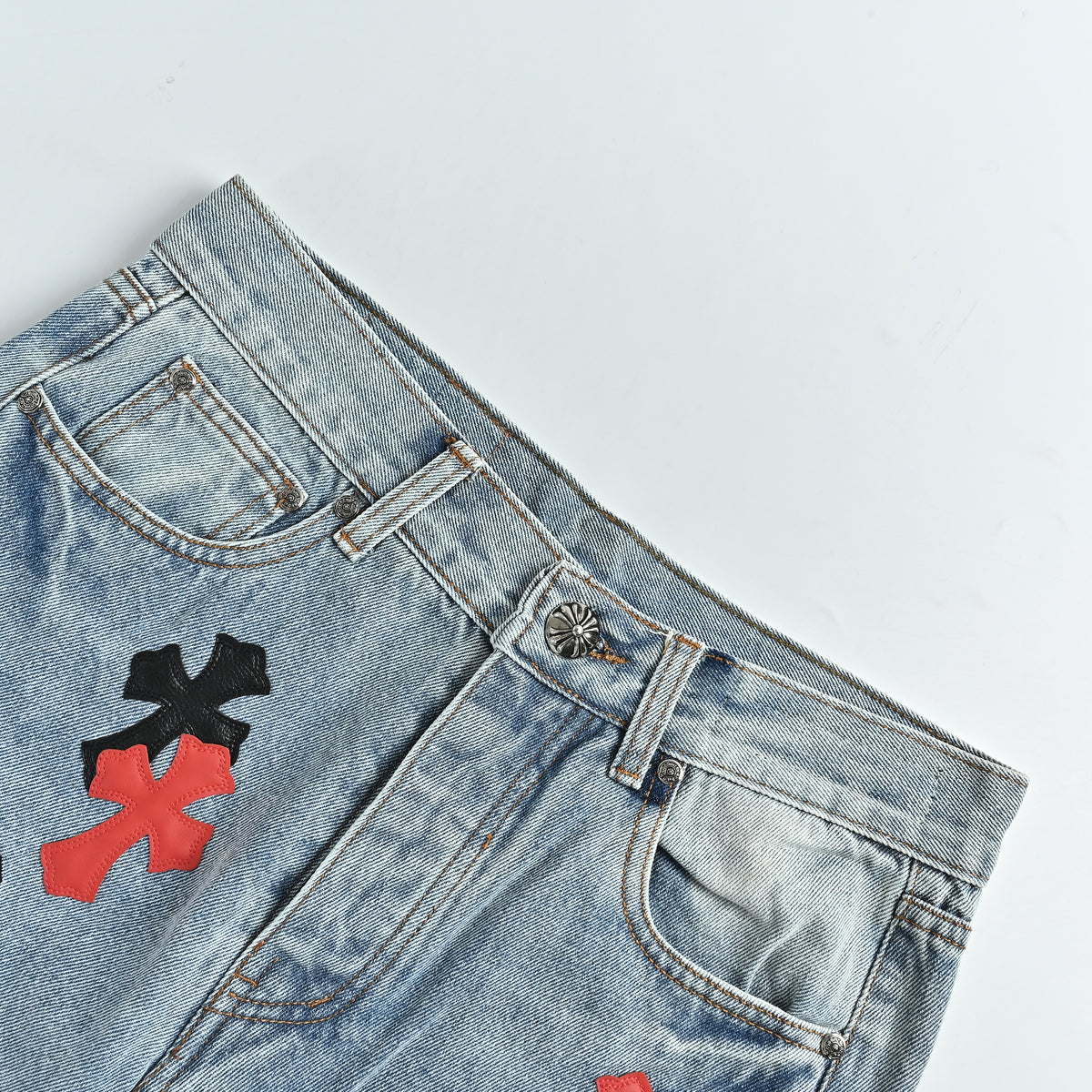 Chrome Hearts Couture Cross Patch Embroidered Washed Jeans – Unisex XM5600824