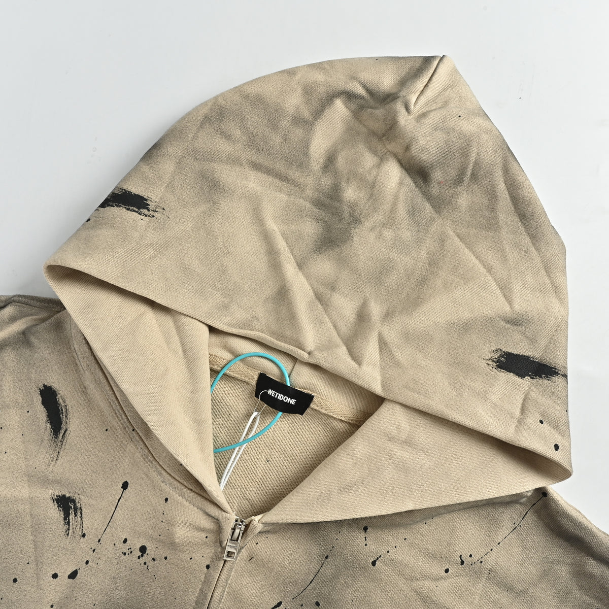We11done SS24 Irregular Graffiti Paint Zip Hoodie – Beige – UnisexWD-TJ1-24-882-U-BG
