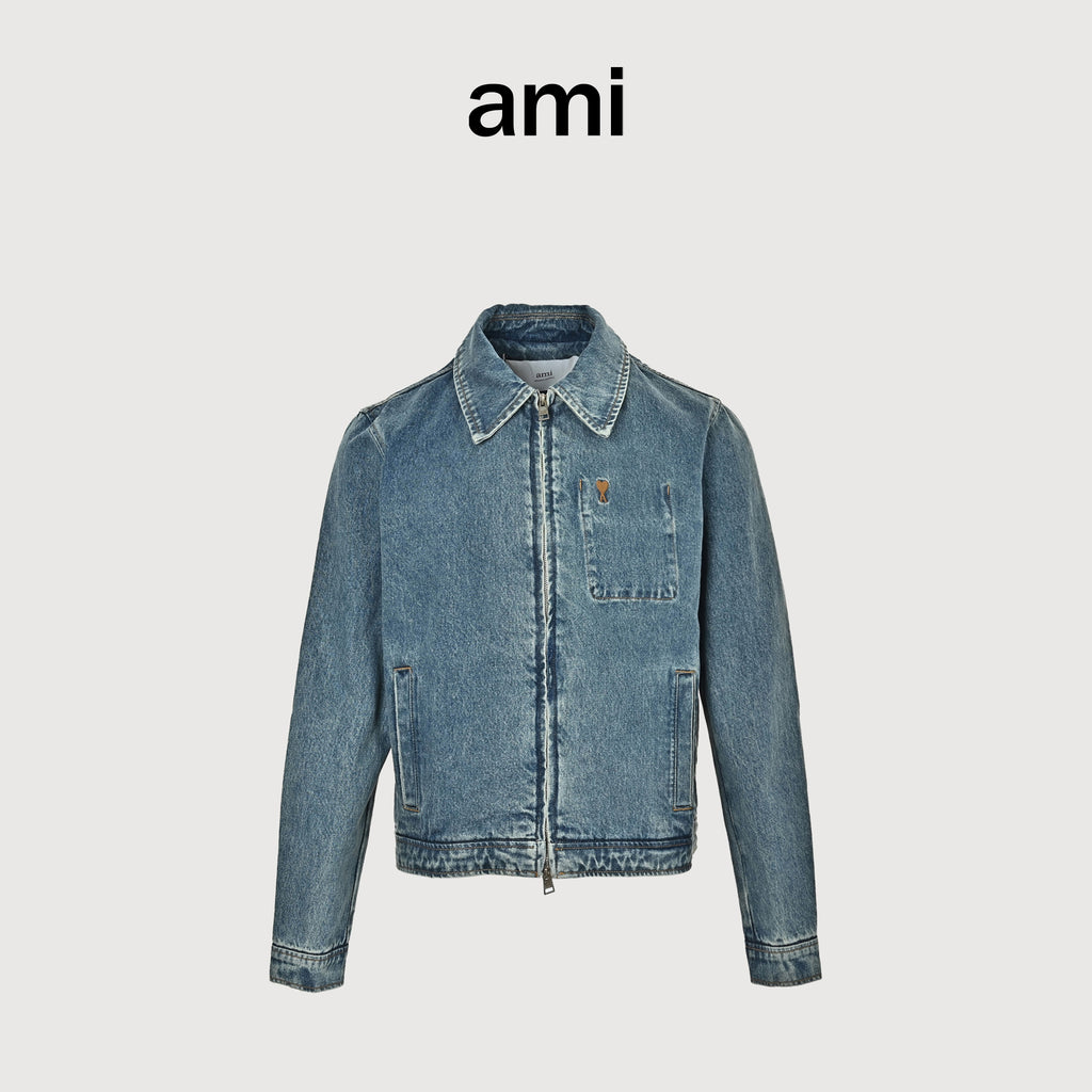 AMI Paris Yellow Heart Embroidered Washed Denim Jacket – Unisex  NP6000809