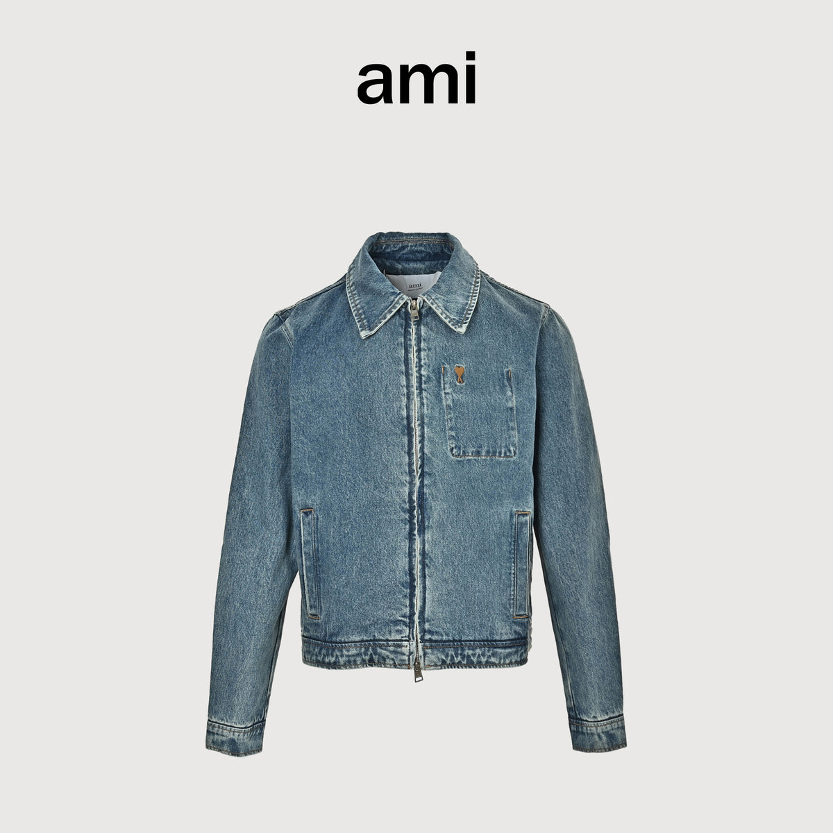 AMI Paris Yellow Heart Embroidered Washed Denim Jacket – Unisex  NP6000809