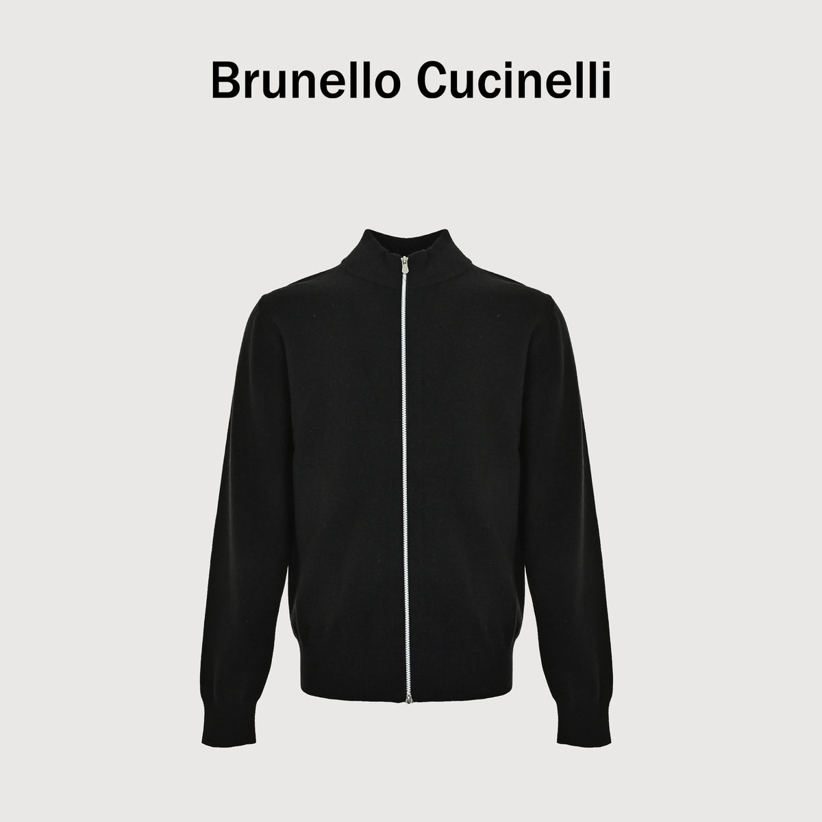 Brunello Cucinelli 100% Cashmere Zip Stand-Collar Cardigan – Black M2200106CH101