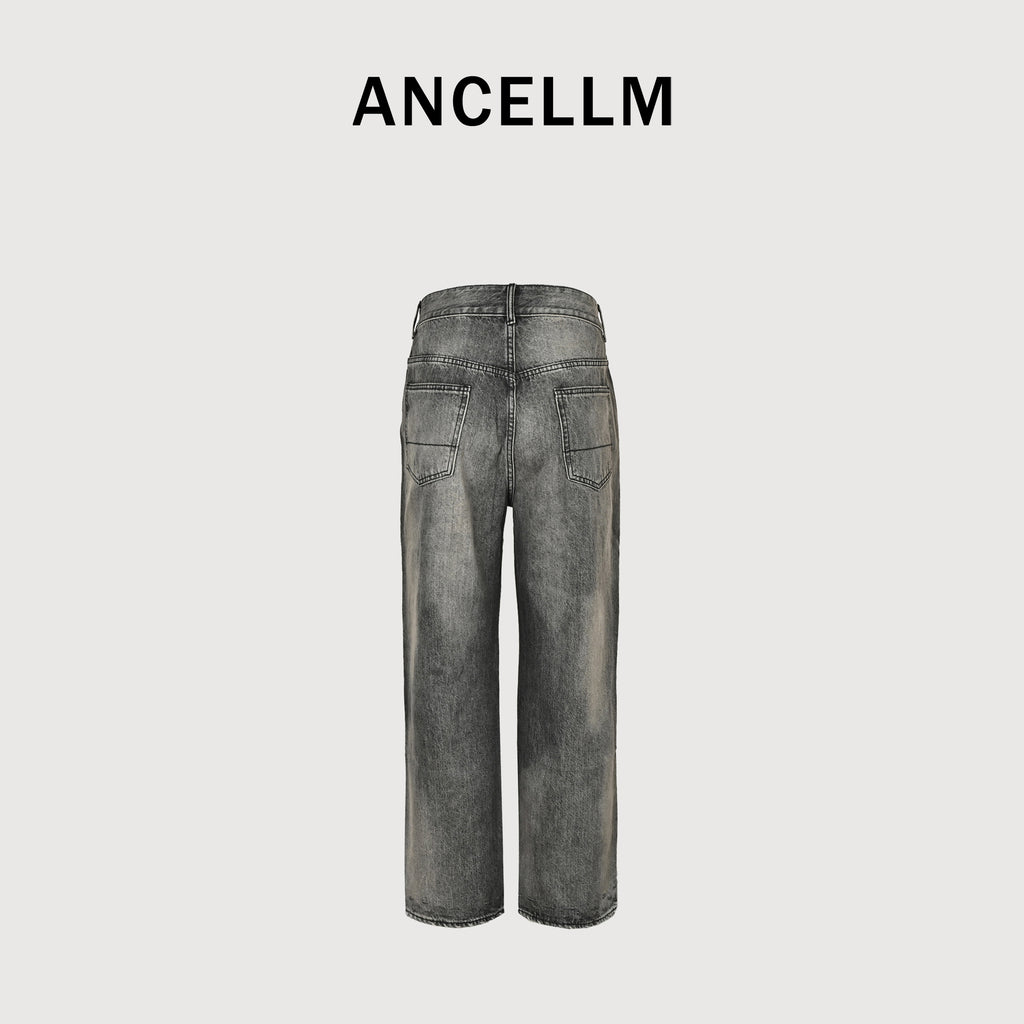 Ancellm 2025 Heavy Stone-Wash Distressed Tapered Denim – Washed Grey SG6400911