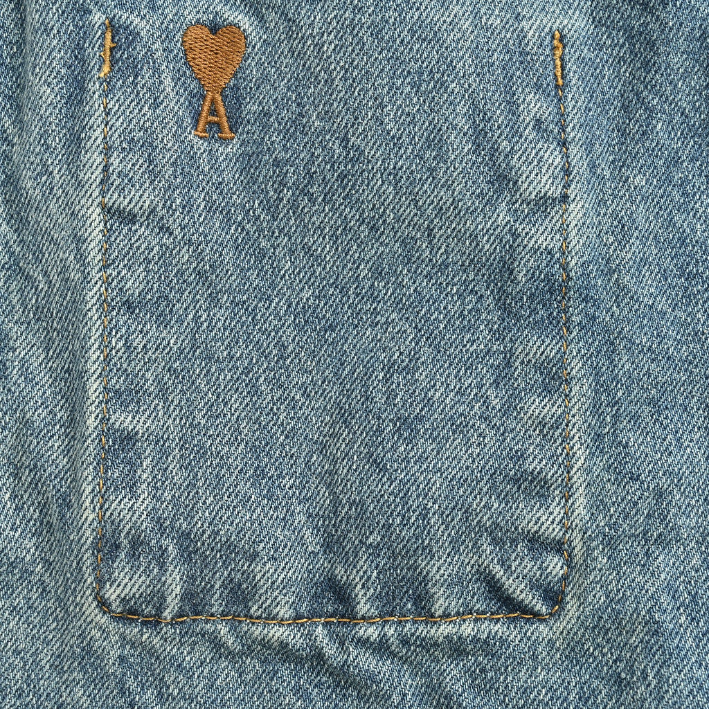 AMI Paris Yellow Heart Embroidered Washed Denim Jacket – Unisex  NP6000809