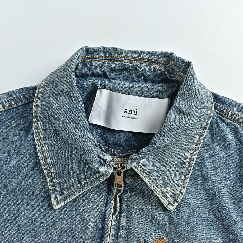 AMI Paris Yellow Heart Embroidered Washed Denim Jacket – Unisex  NP6000809