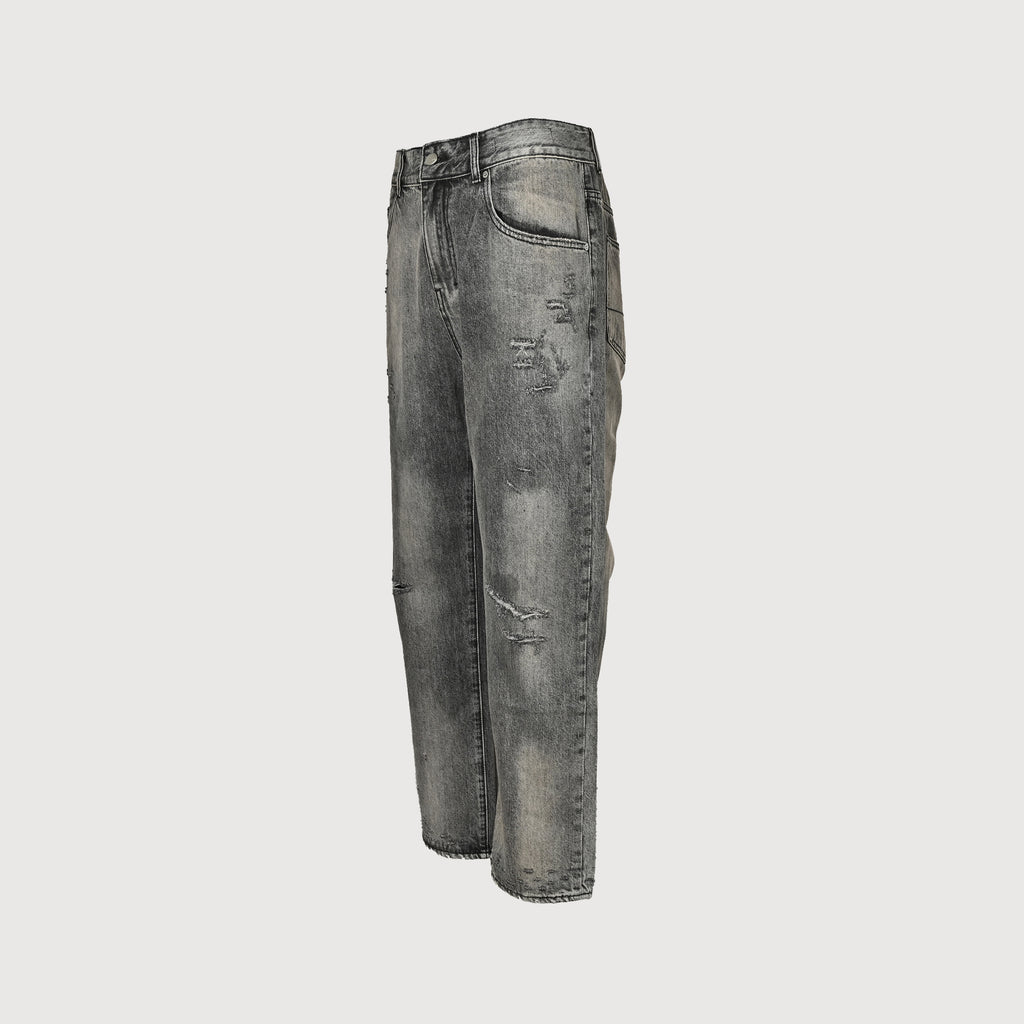 Ancellm 2025 Heavy Stone-Wash Distressed Tapered Denim – Washed Grey SG6400911